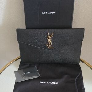 AUTHENTIC YSL Black Uptown Clutch with Gold Hardware